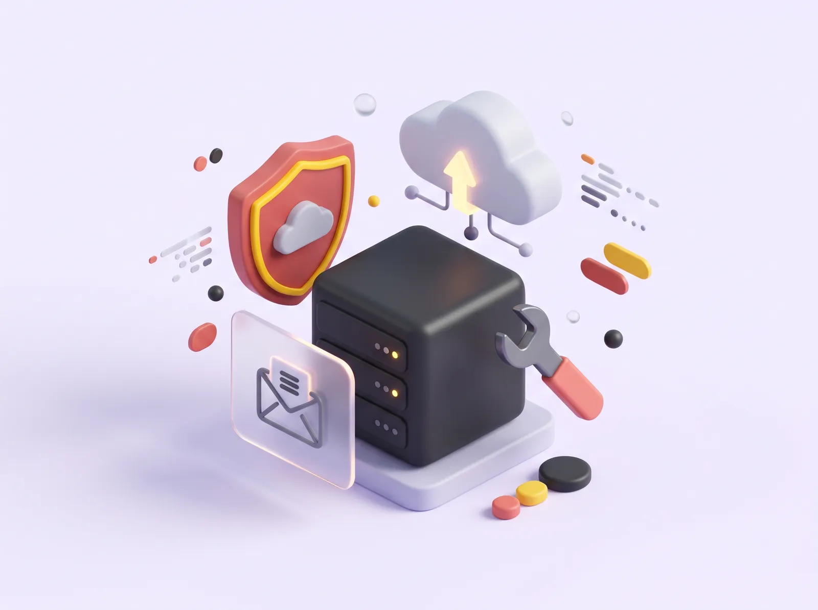 Serveur, bouclier de sécurité, nuage et outils de maintenance