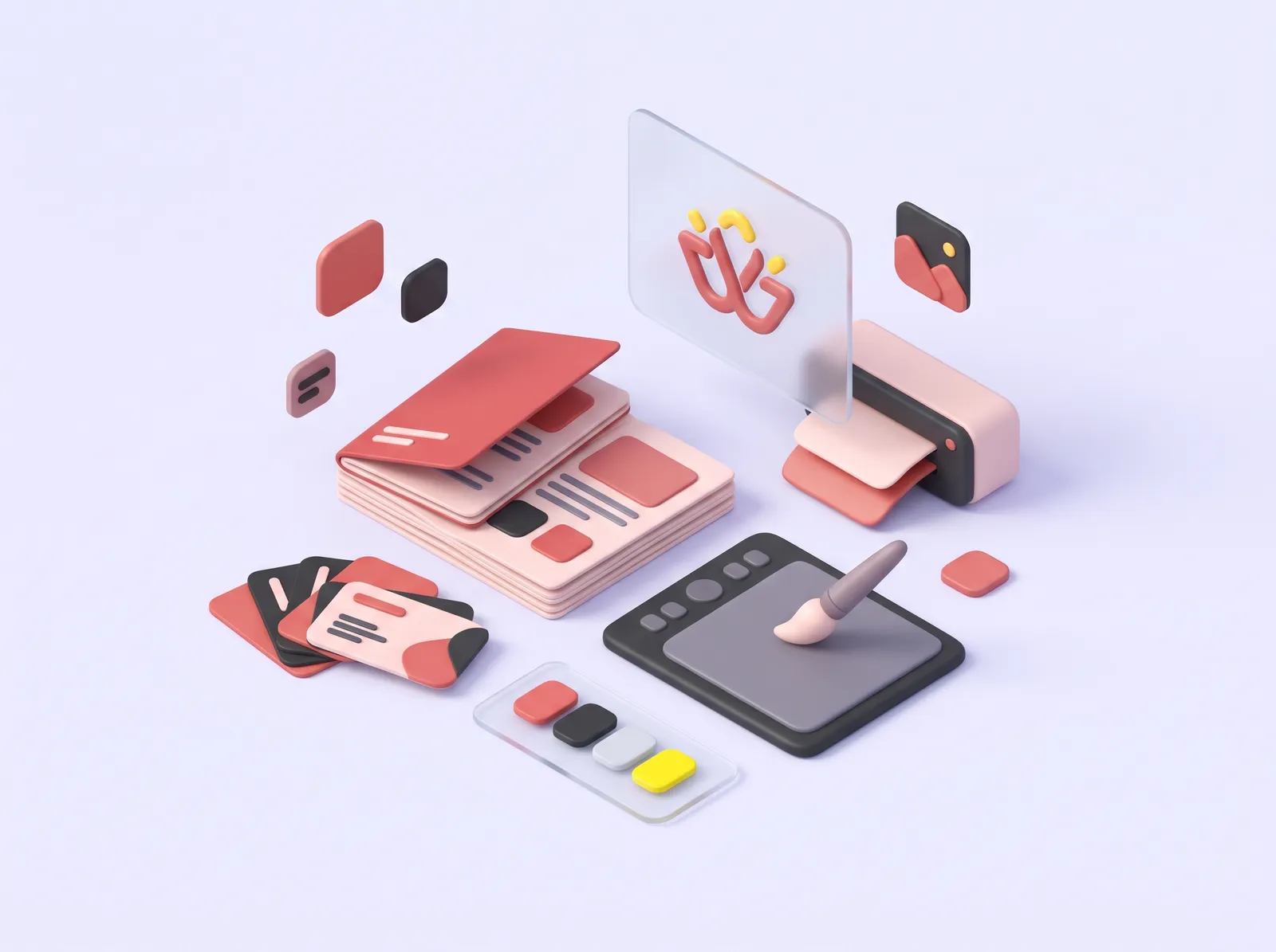 Cartes de visite, brochure, imprimante et tablette graphique