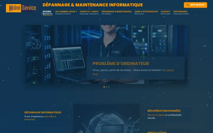 Page d'accueil du site admiservice.fr