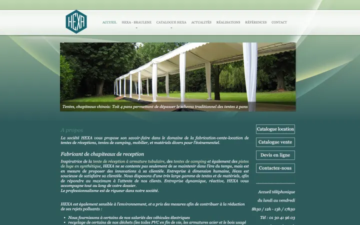 Page d'accueil du site hexa.fr